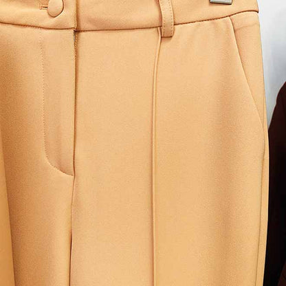 Women Brown Beige Pantsuit Double Breasts Fitted Blazer + Mid-High Rise Flare Trousers Pants Suit
