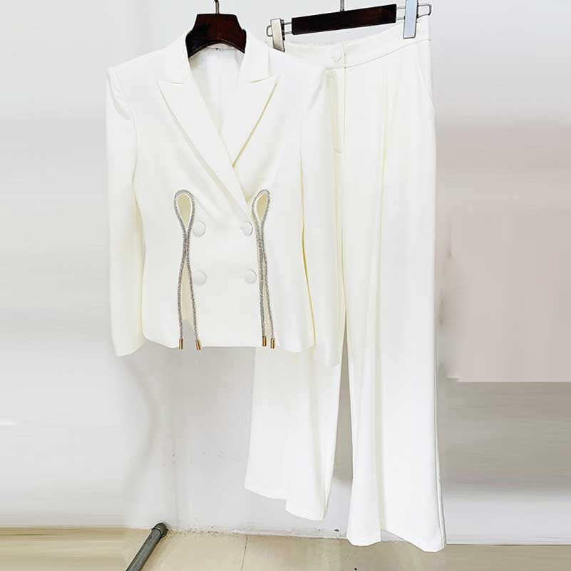 Womens Street Fashion Pantsuit Bell-bottom Trousers Suit with Beads