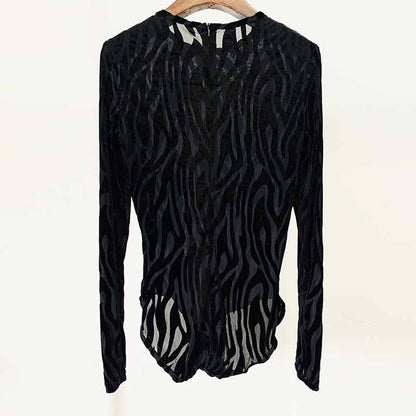 Zebra Velvet Black Bodysuit with flared trousers in black