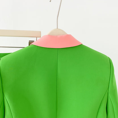 Women Green Pantsuit fitted Blazer + Mid-High Rise Flare Trousers Suit Pantsuit