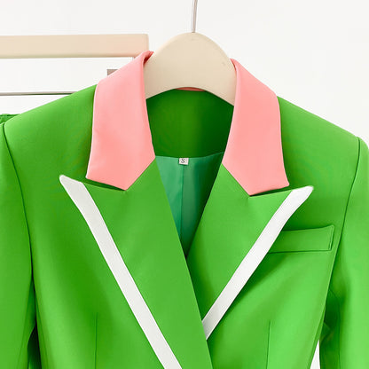 Women Green Pantsuit fitted Blazer + Mid-High Rise Flare Trousers Suit Pantsuit