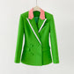 Women Green Pantsuit fitted Blazer + Mid-High Rise Flare Trousers Suit Pantsuit