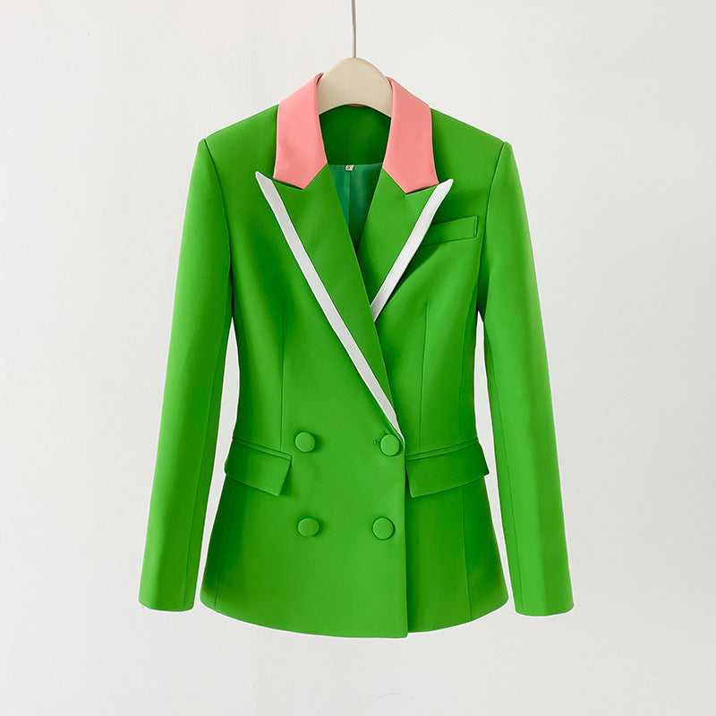 Women Green Pantsuit fitted Blazer + Mid-High Rise Flare Trousers Suit Pantsuit
