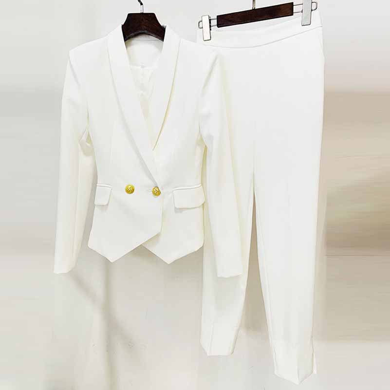 Womens White Pantsuit Pencil Trousers Suit Two Pieces suit