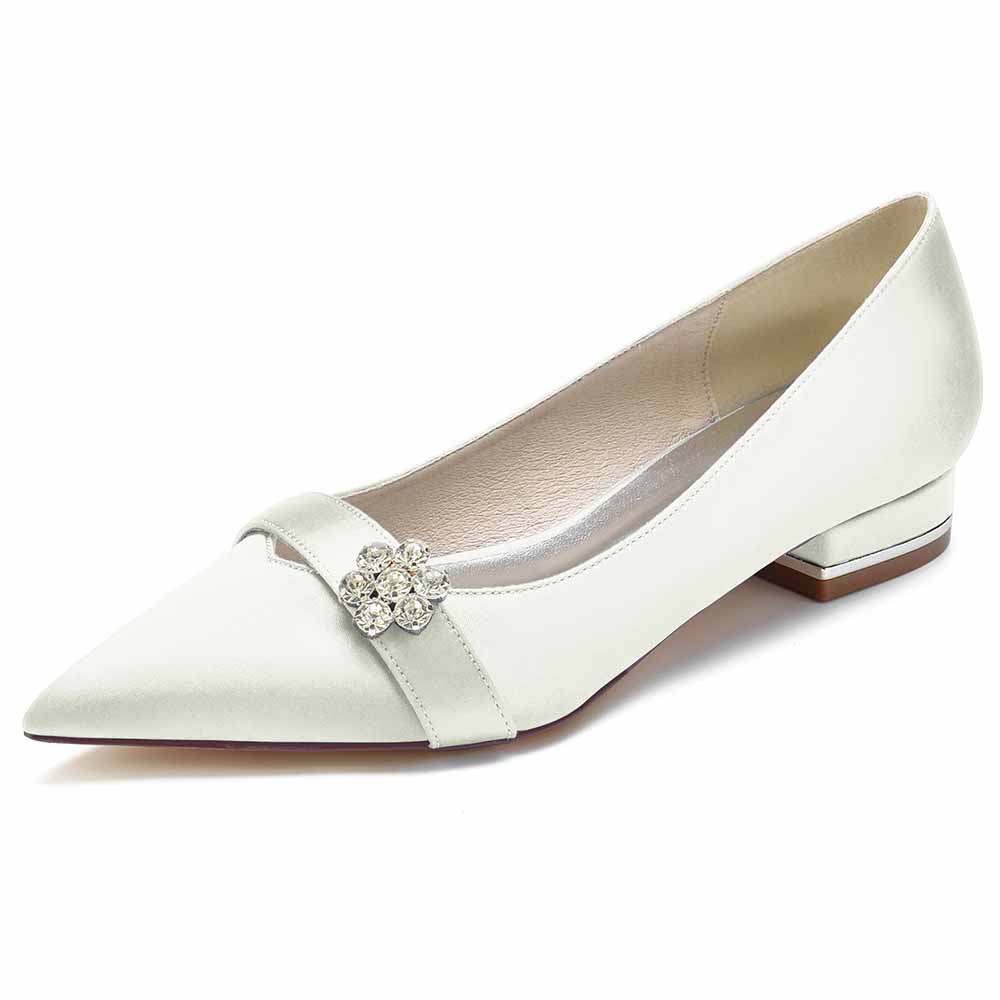 Women Event Flats Satin Bridal Shoes with Bead Buckle Pattern