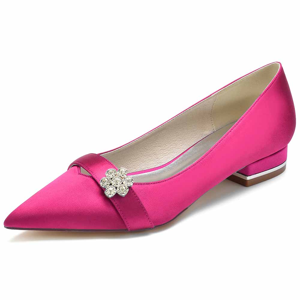Women Event Flats Satin Bridal Shoes with Bead Buckle Pattern