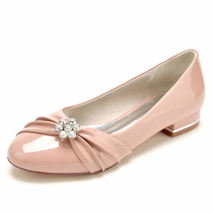 S&DCo. patent leather wedding shoes in blush with decorative crystal flower accent