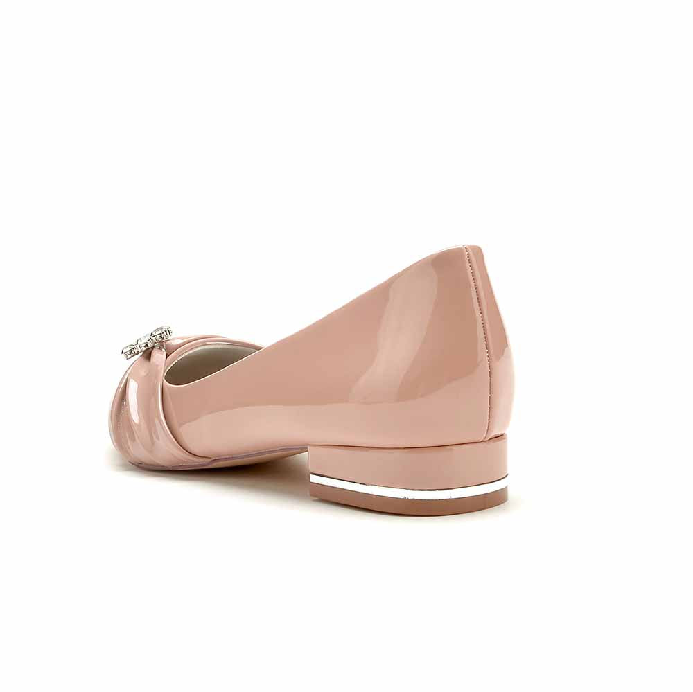 S&DCo. patent leather wedding shoes in blush pink with elegant bow detail and low heel
