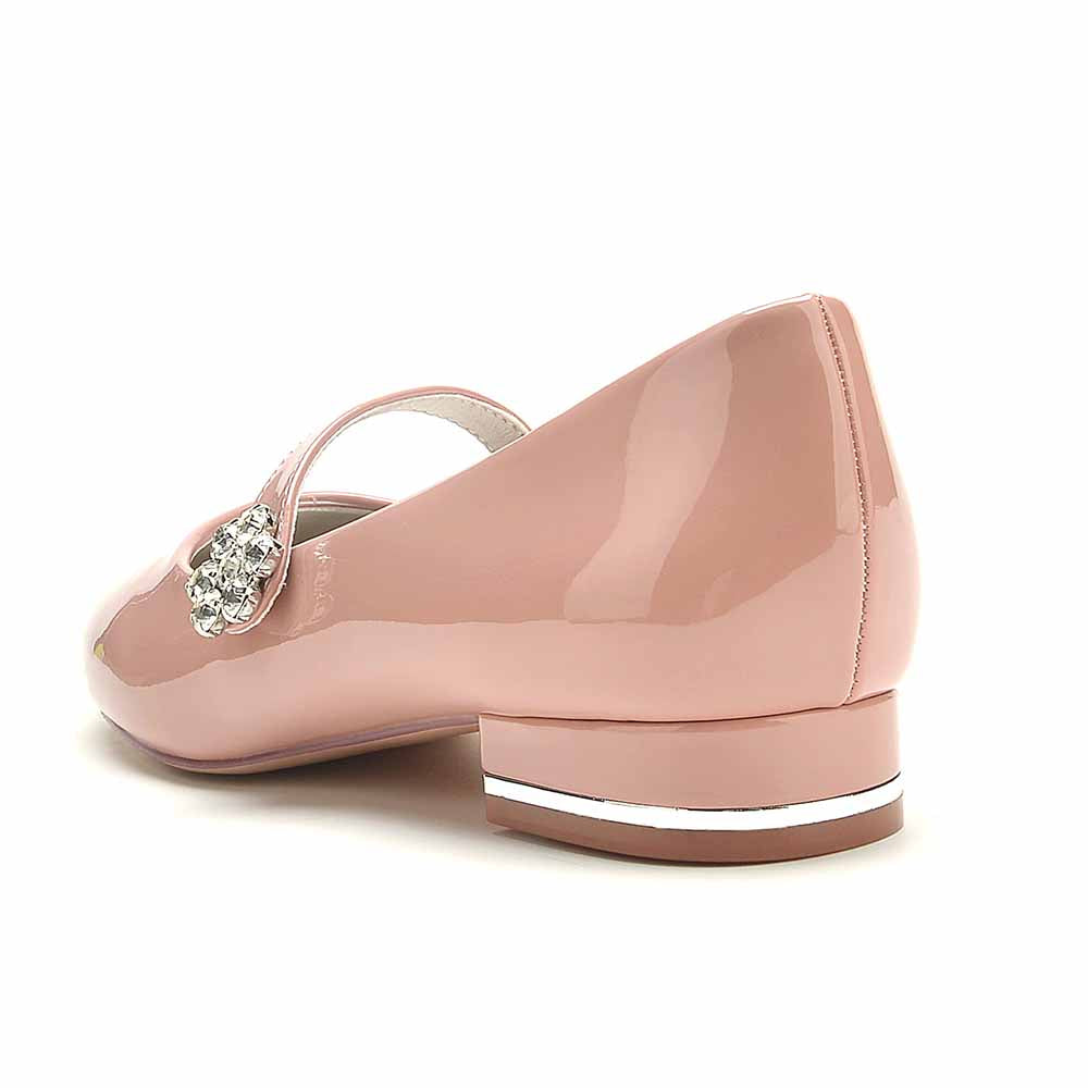 S&DCo. Pink Patent Leather Wedding Shoes with Decorative Embellishment and Comfortable Low Heel