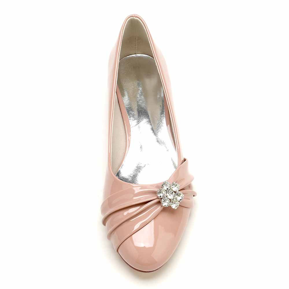 S&DCo. patent leather wedding shoes in soft pink with a sparkling decorative bow