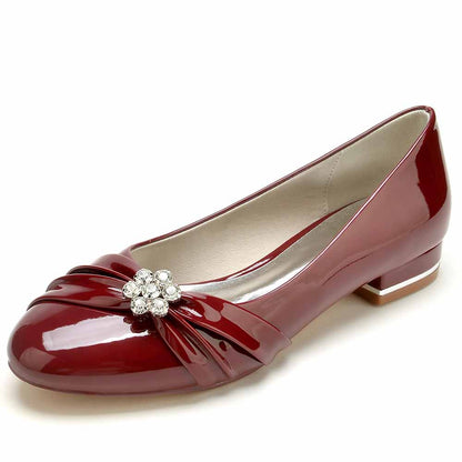 S&DCo. burgundy patent leather wedding shoes with elegant bow and jewel embellishment
