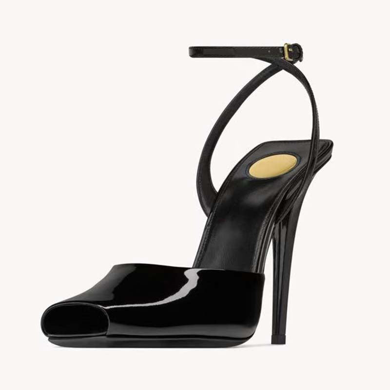 Patent Leather Peep-Toe Slingback Heels – Elegant Stilettos