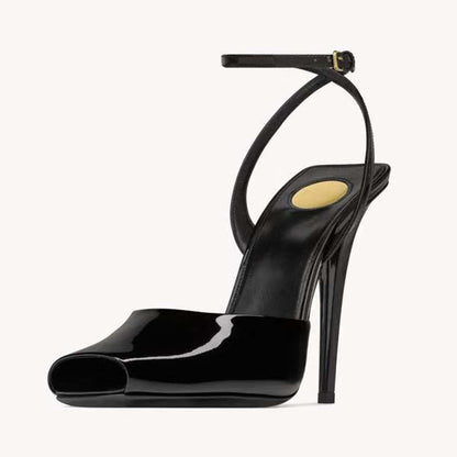 Patent Leather Peep-Toe Slingback Heels – Elegant Stilettos