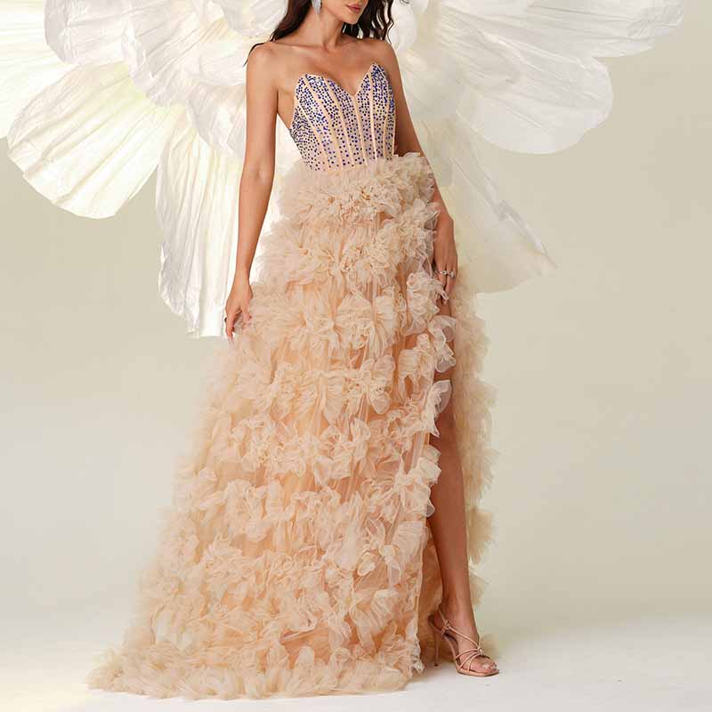 Ruffle Gown Evening Sequin Prom Dress