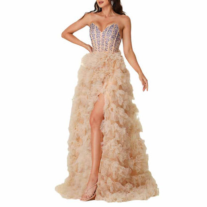 Ruffle Gown Evening Sequin Prom Dress