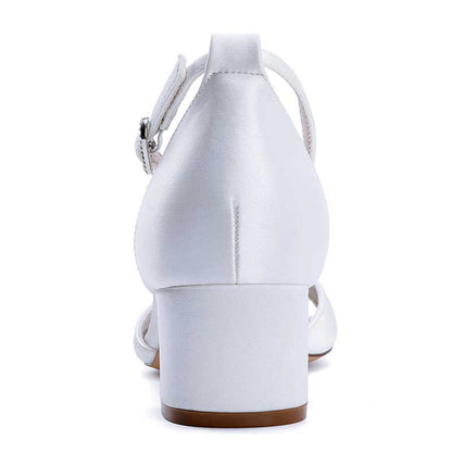 Elegant pearl block heel wedding sandals with a comfortable strap for stylish brides