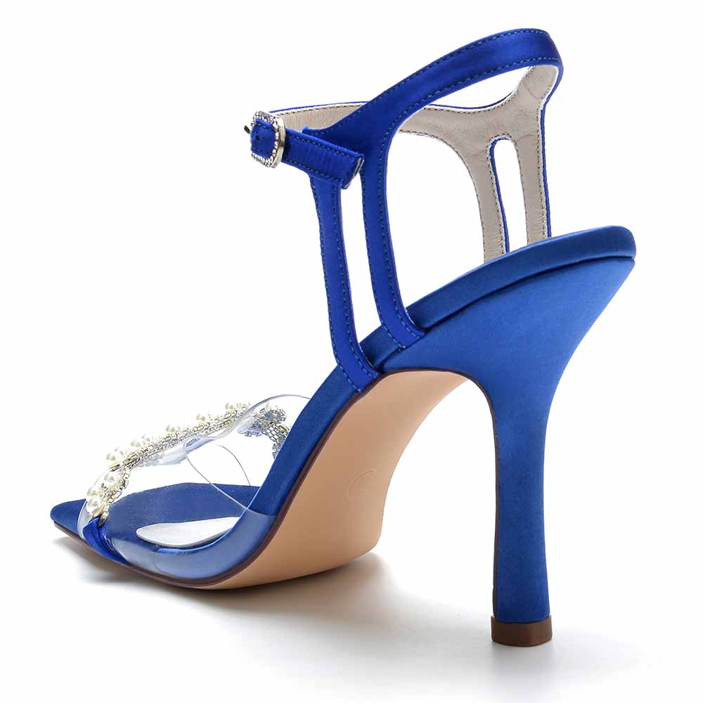 Stylish blue S&DCo. pearl embellished prom heels with a sleek design and high heel for elegant occasions