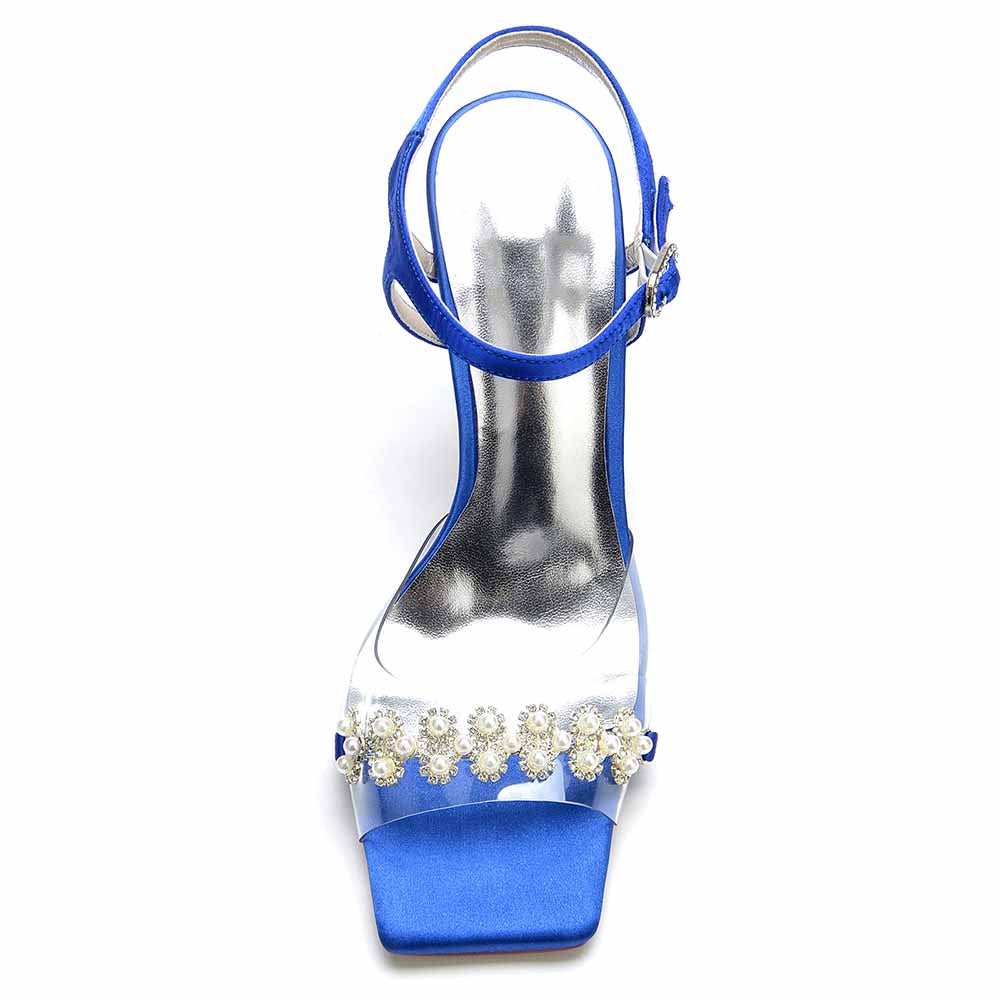 S&DCo. Pearl embellished prom heels in blue with a shiny strap and elegant design