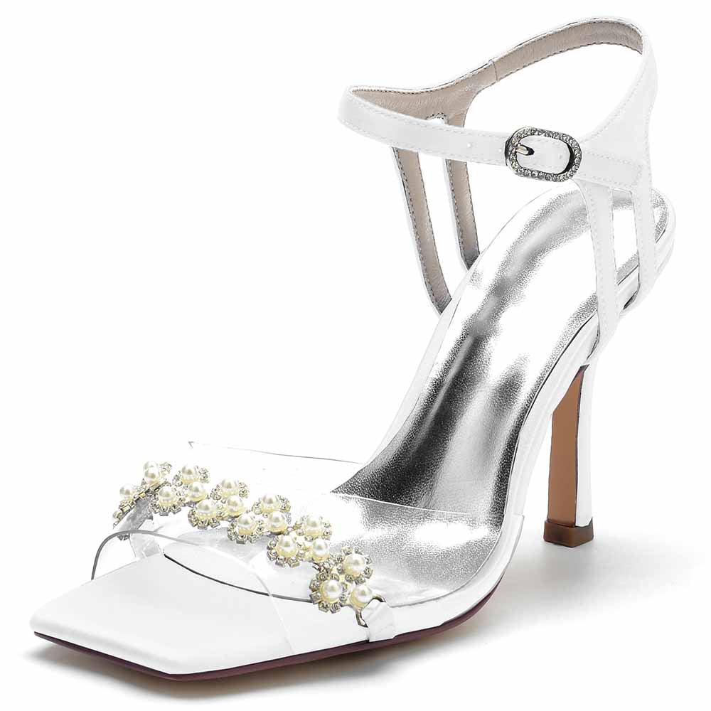 S&DCo. pearl embellished prom heels with transparent design and elegant strap for special occasions