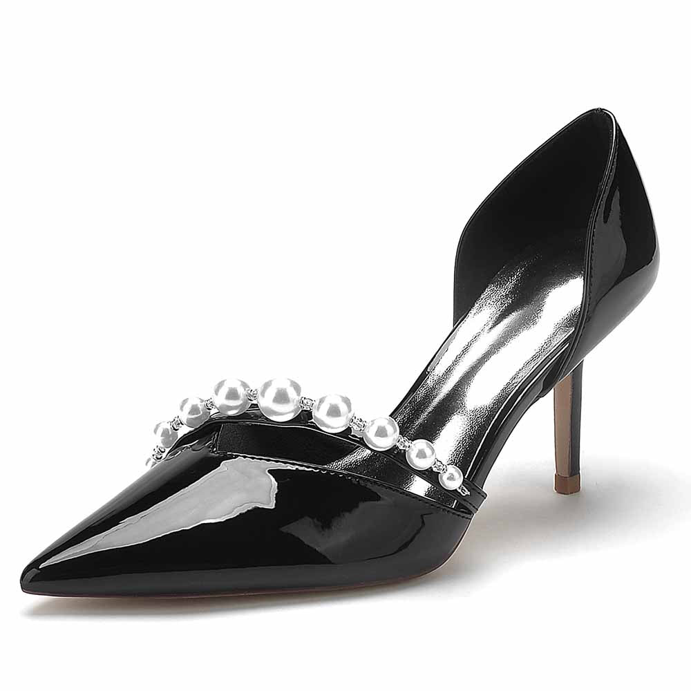 Black Pearl Wedding Heels for Brides with Elegant Pearl Detail for Bridal Look