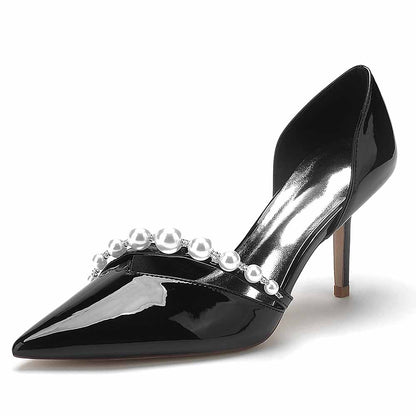 Black Pearl Wedding Heels for Brides with Elegant Pearl Detail for Bridal Look