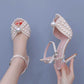 4.13" Heeled Wedding Sandals Vintage Peep Toe Bridal Shoes