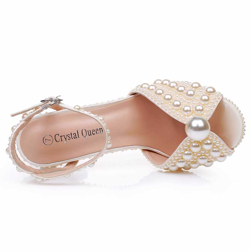 4.13" Heeled Wedding Sandals Vintage Peep Toe Bridal Shoes