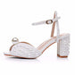 2.96" Chunky Wedding Sandals Vintage Peep Toe Block Heeled Bridal Shoes