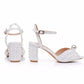 2.96" Chunky Wedding Sandals Vintage Peep Toe Block Heeled Bridal Shoes