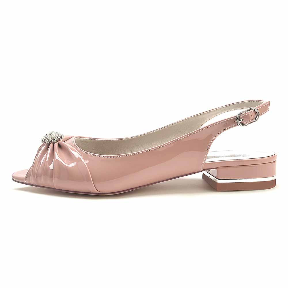 S&DCo. peep toe patent leather party flats in soft pink with elegant embellishment