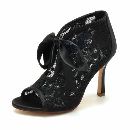 Elegant S&DCo. lace ribbon wedding shoes for bride with stylish lace and peep-toe design