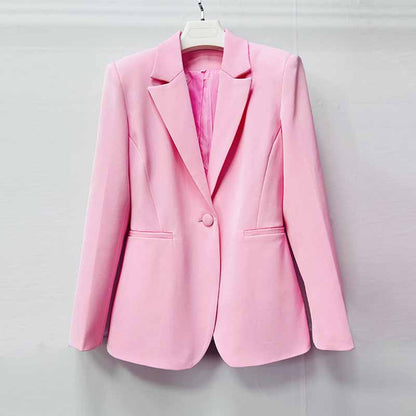 Elegant pink women's pantsuit for wedding featuring a tailored blazer design