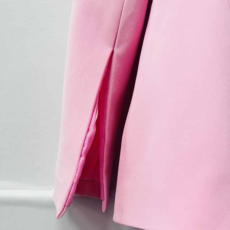 Pink women's pantsuit for wedding with elegant sleeve design and tailored fit