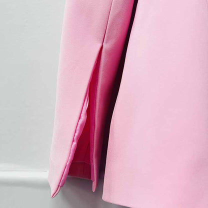 Pink women's pantsuit for wedding with elegant sleeve design and tailored fit