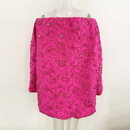 Women Luxury Hand Made 3D Flowers Embroidery Off Shoulder MiniDress / Leggings