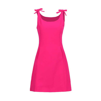 Sleeveless Pink A-Line Mini Dress With Bow Shoulder Straps