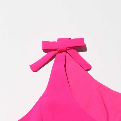Sleeveless Pink A-Line Mini Dress With Bow Shoulder Straps