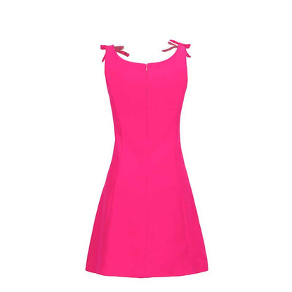 Sleeveless Pink A-Line Mini Dress With Bow Shoulder Straps