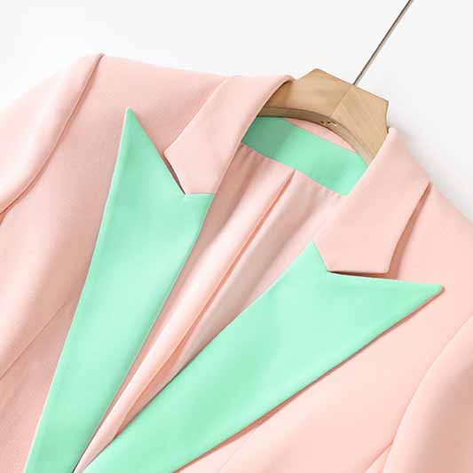 Women's Single Breasted Blazer Double Crepe Two-Tone Jacket