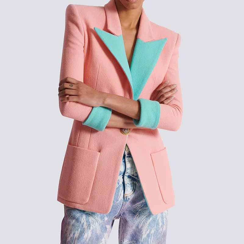 Women's Single Breasted Blazer Double Crepe Two-Tone Jacket