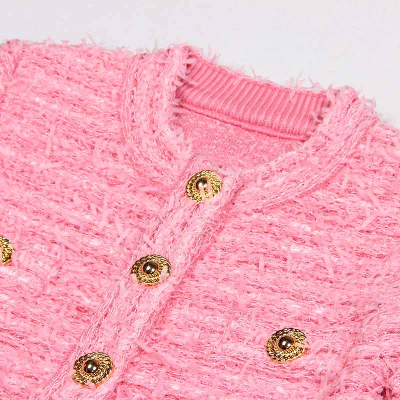 Women's Five Button Tweed Jacket Pink Blazer