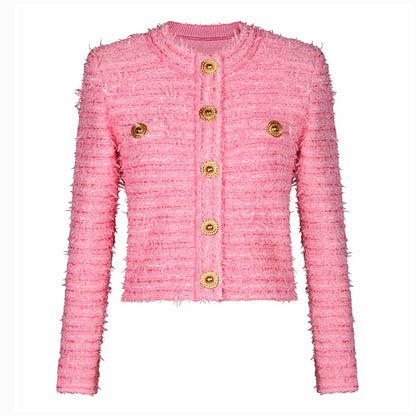 Women's Five Button Tweed Jacket Pink Blazer