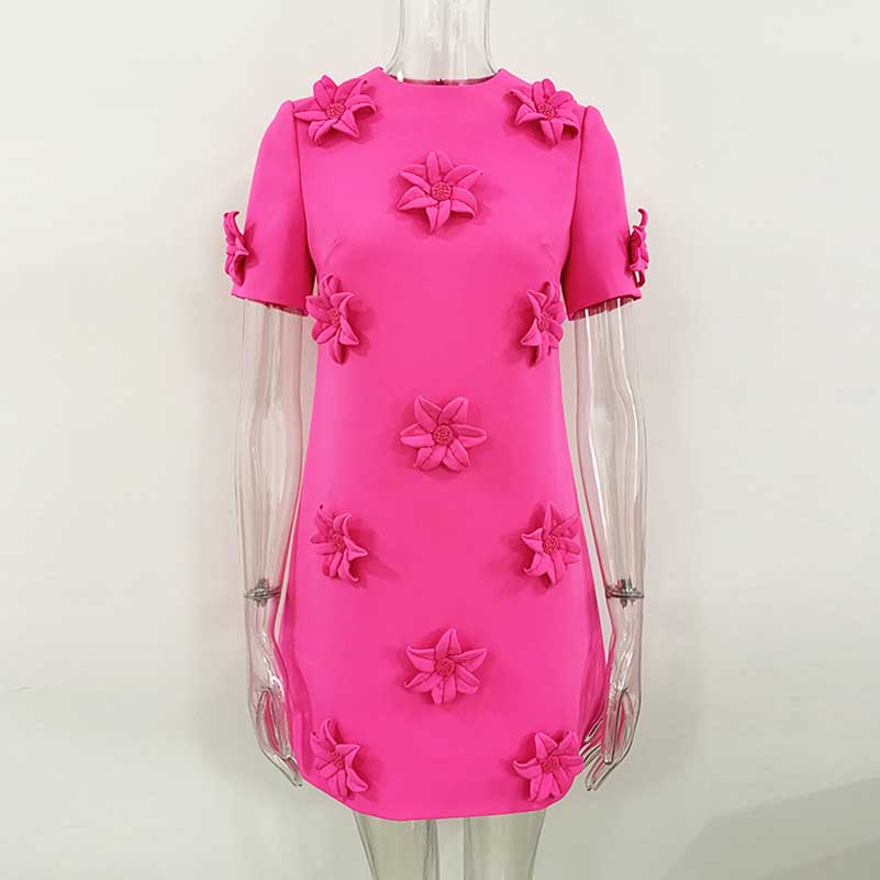 3D Floral Mini Dress in Pink