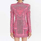 Pink Embellished Paddd-Shoulder Mini Dress