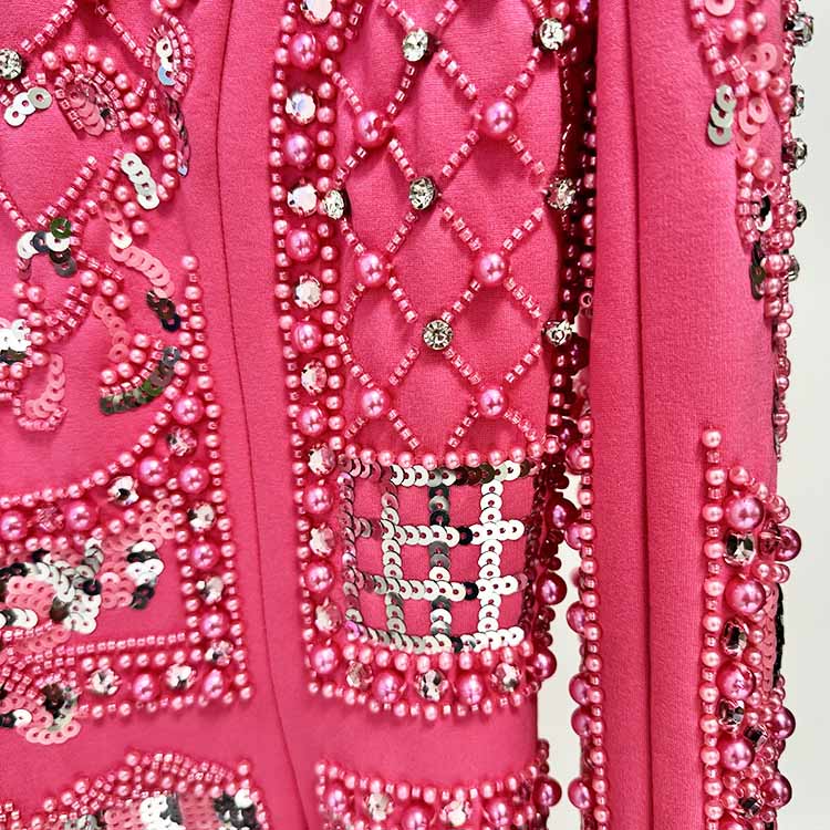 Pink Embellished Paddd-Shoulder Mini Dress