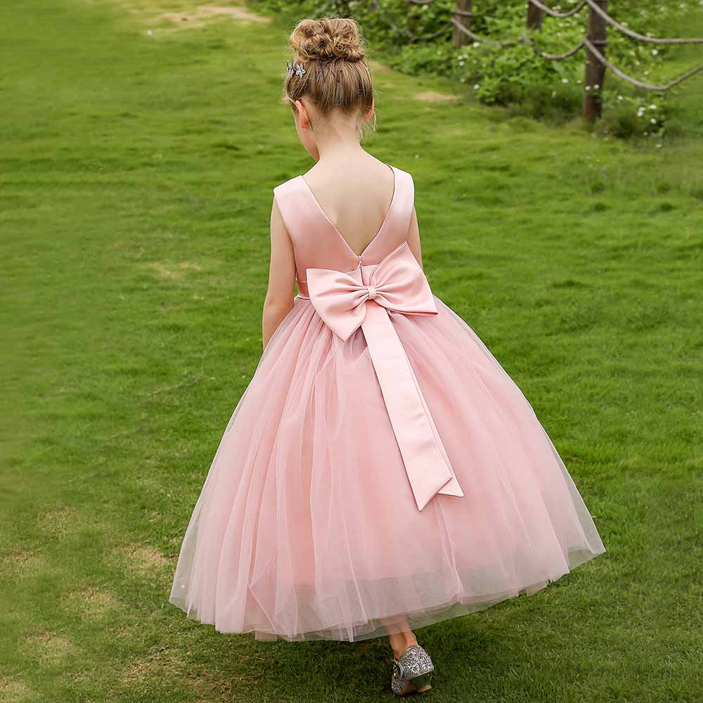 Little Girl Ball Gown Floor Length Satin Tulle Flower Girl Dress