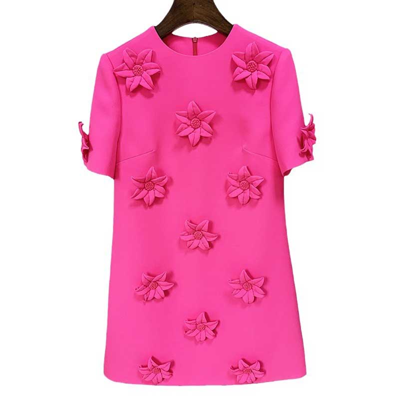 3D Floral Mini Dress in Pink