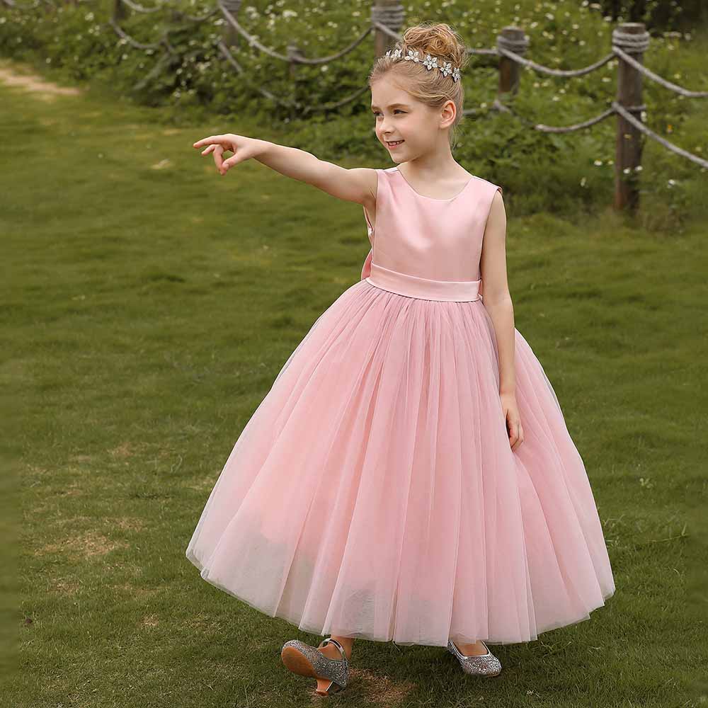 Little Girl Ball Gown Floor Length Satin Tulle Flower Girl Dress