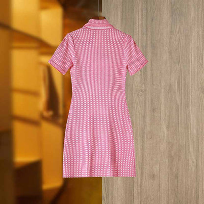 Lurex Knitted Mini Dress Short Sleeve Shirt Dress for Women