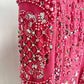 Pink Embellished Paddd-Shoulder Mini Dress